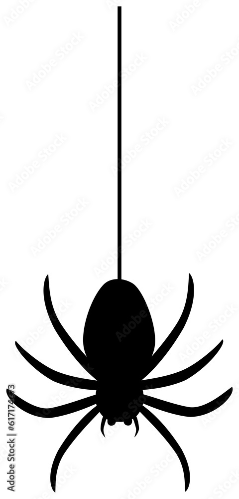 Εκτύπωση καμβά Spider hanging on spider webs thread black silhouette.
