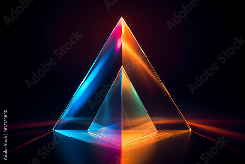 Abstract photograph of light refracting through a prism, creating a spectrum of vivid colors against a dark background, ideal for graphic design