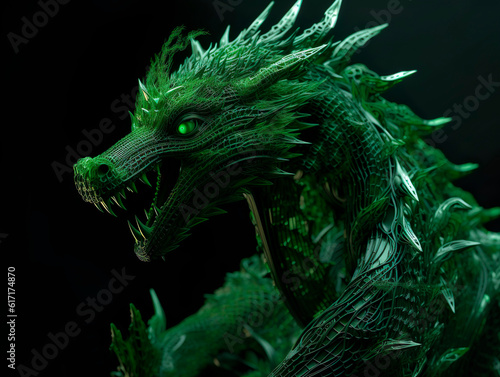 Green wooden dragon symbol of 2024 year according to the Chinese calendar. Generative Ai technology.