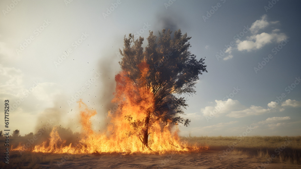 Fire Tree Burning Tree Concept For Global Warming Forest