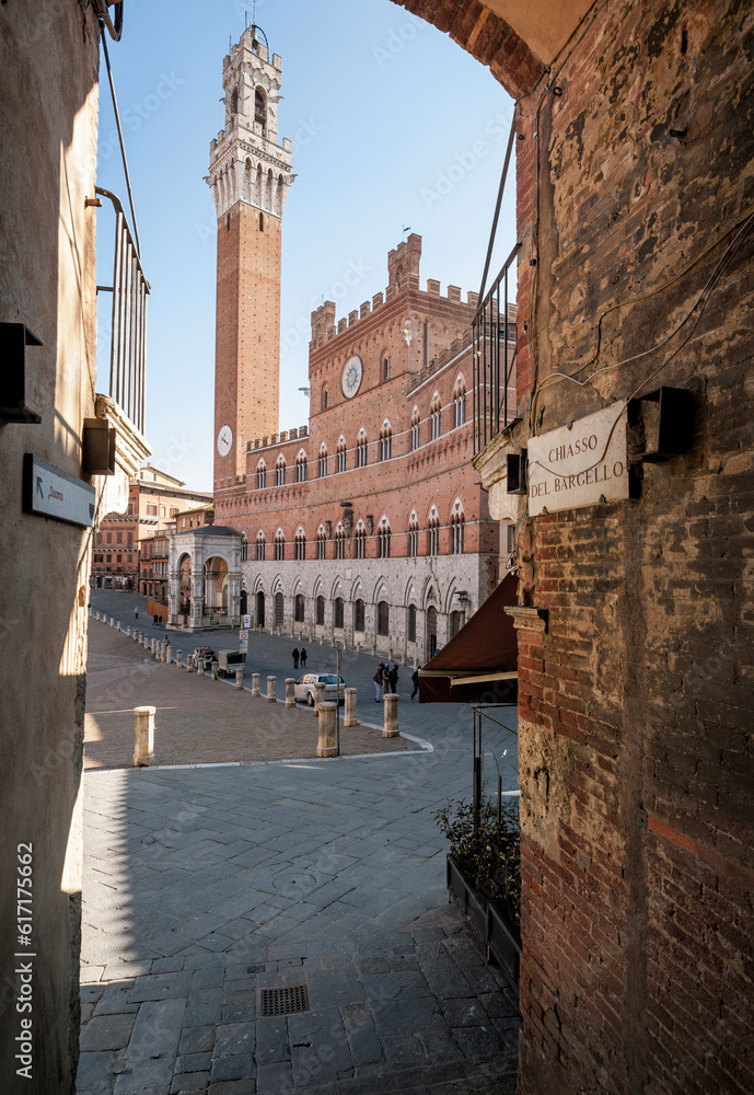 Siena, Italy - 2015, February 27: Piazza del Campo is the principal public space of the historic center of Siena.