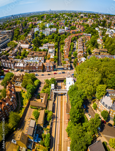 Aerial view of Belsize Park  a residential area of Hampstead in the London Borough of Camden  England