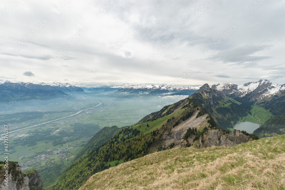 View over the rhine valley from the top of the mount hoher Kasten in Switzerland