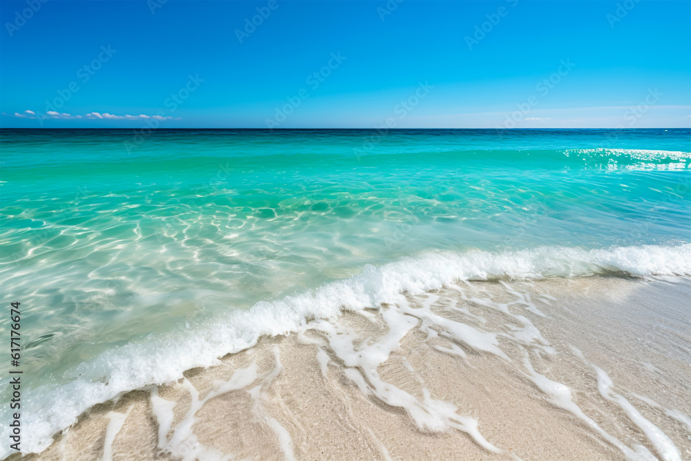 Sugar white sand beach in Florida in a hot summer days, generative ai