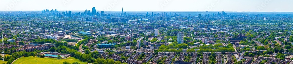 Aerial view of Hampstead Heath, a grassy public space and one of the highest points in London, England Aerial view of Hampstead Heath, a grassy public space and one of the highest points in London, England