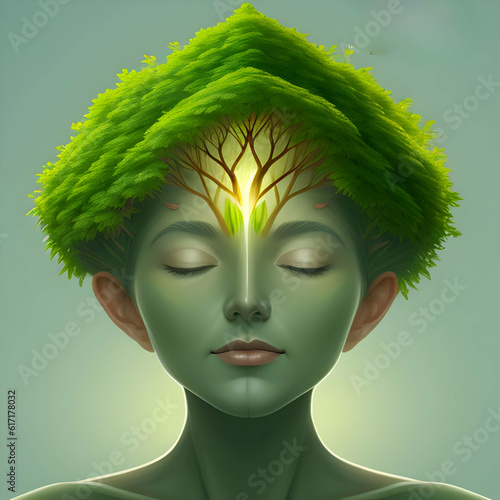 Self Renewal and Rejuvenation or personal growth concept as a tree shaped as a head losing leaves that are replaced by healthy fresh green leaf group as a mood disorder