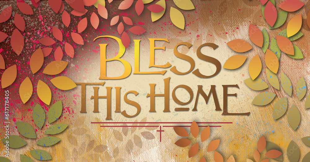 Αυτοκόλλητο Bless this home prayer message graphic earthtone background