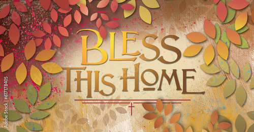 Bless this home prayer message graphic earthtone background