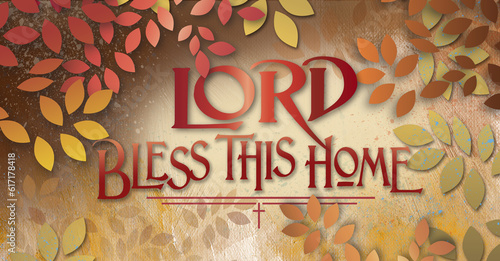 Принти на полотні Lord bless this home prayer message graphic background