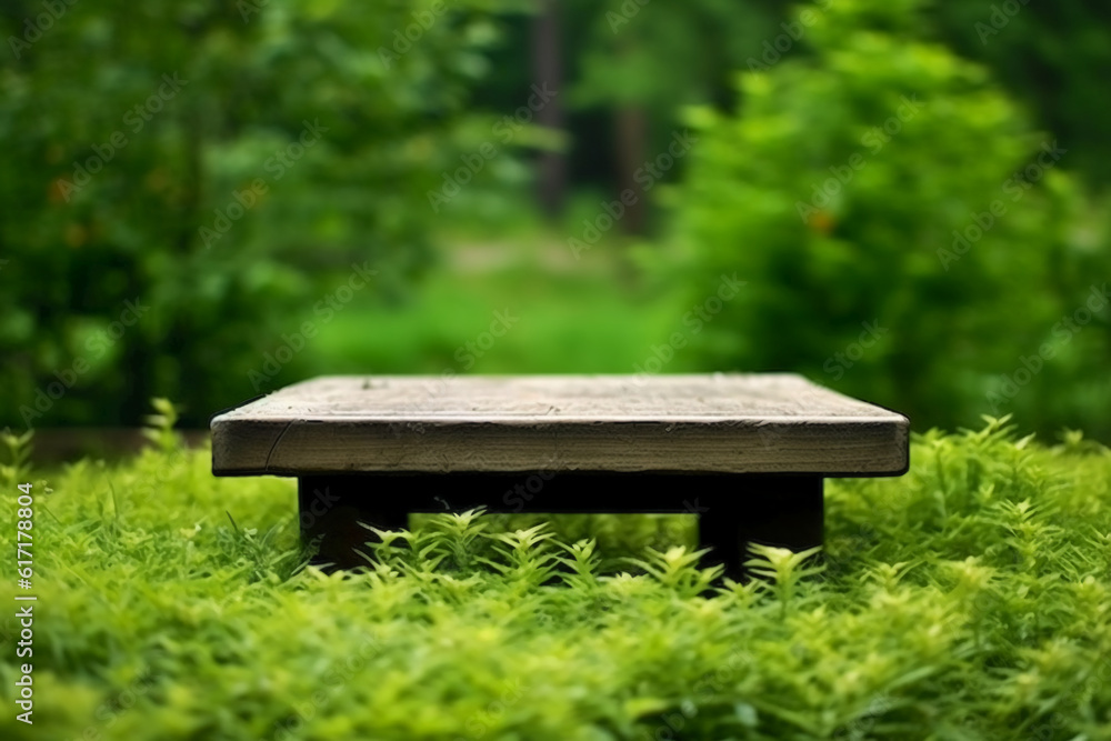 Empty wooden table in nature. AI generative Empty wooden table in nature. AI generative