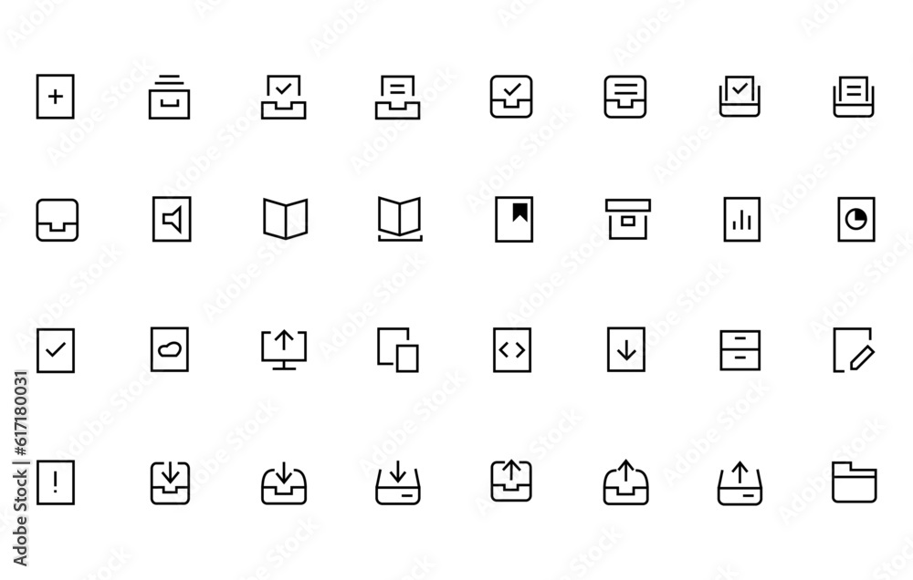 Simple Set Related Vector Line Icons Of Folders. Contains such Icons as Storage, Sync, Network Folder and more. Simple Set Related Vector Line Icons Of Folders. Contains such Icons as Storage, Sync, Network Folder and more.