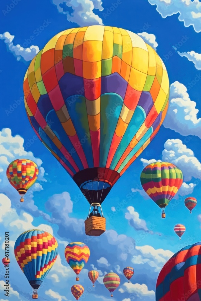 Fototapeta premium balloon festival .colorful balloons against a blue sky with clouds. Generative AI