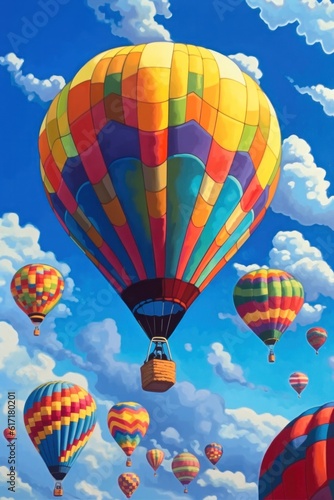 balloon festival .colorful balloons against a blue sky with clouds. Generative AI