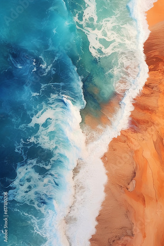 Top - down aerial view of a deserted Beach. AI generative