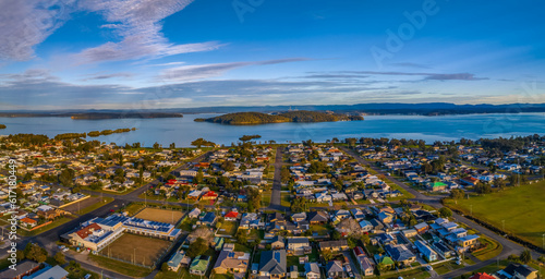 Aerial views over Swansea, a town at the entrance to Lake Macquarie in NSW, Australia. photo