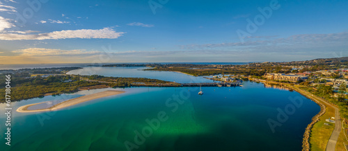 Aerial views over Swansea, a town at the entrance to Lake Macquarie in NSW, Australia. photo