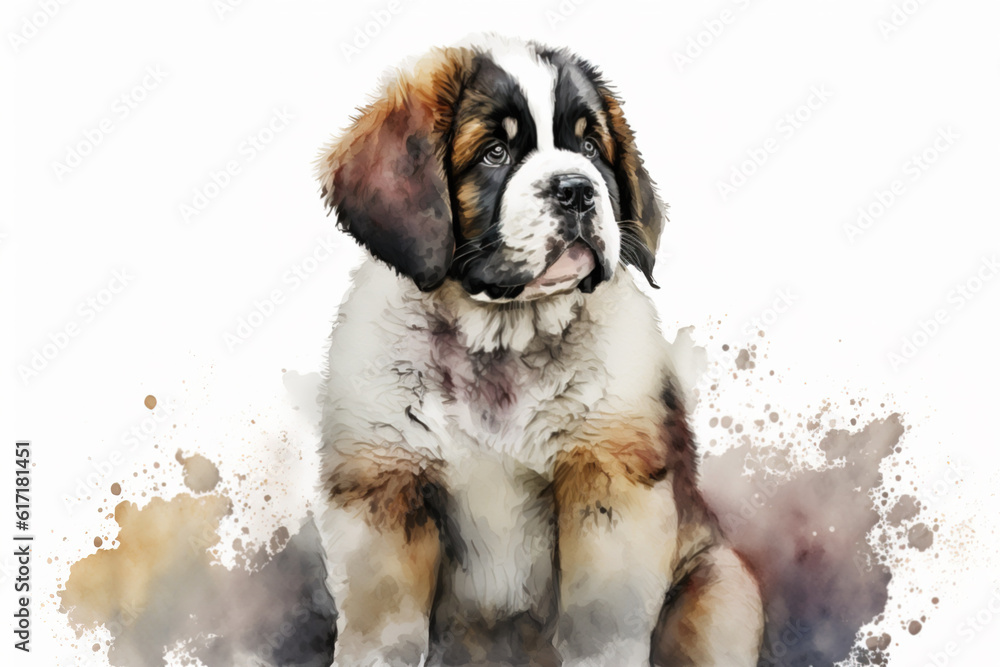 watercolor drawing of a pet - dog. breed St. Bernard. Generative AI.