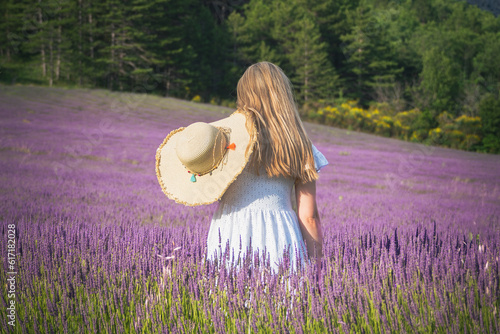 Young girl in the lavander fields. France - Provence photo