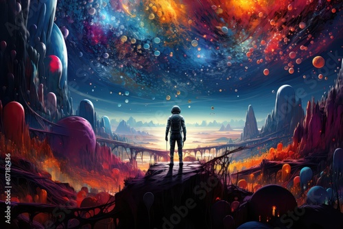Astronaut in colorful universe 