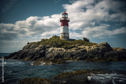 Island Serenity  Discovering Tranquility and Coastal Charm in the Shadow of a Majestic Lighthouse  ai generative