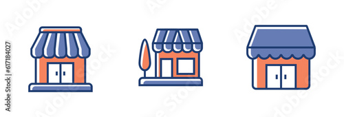 Online market store building icon vector e-commerce shop marketplace symbol illustration for business app and web