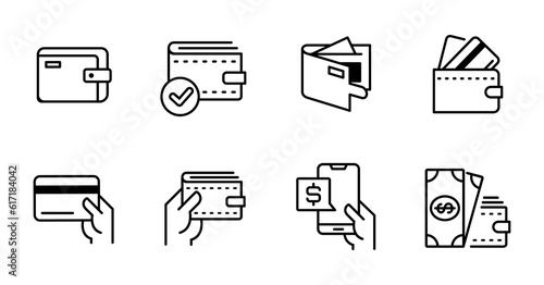 set of wallet icon vector money cash saving bag, credit card, e-wallet symbol illustration for web and app