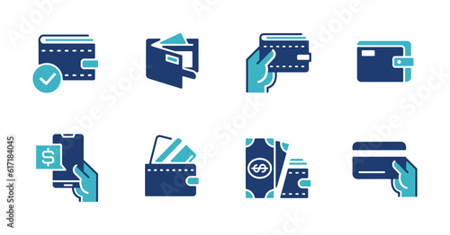 online wallet icon vector set finance money cash symbol illustration for online saving, earning, e-wallet signs design