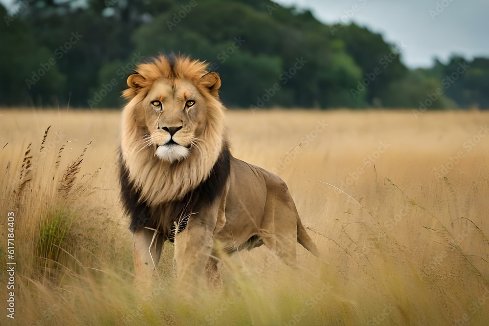 lion in the grassgenerated by AI technology 