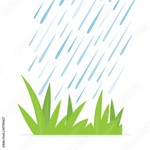 falling water drops on green blades of grass- vector illustration- vector illustration