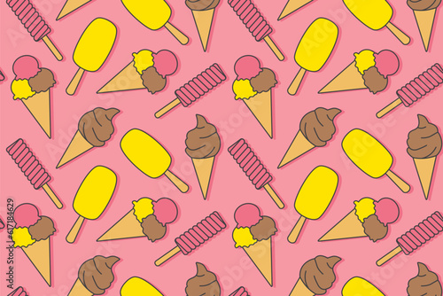 seamless summer pattern with various of ice cream - vector illustration