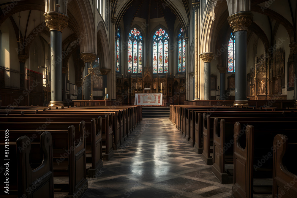 classic church interior front view ,generative ai