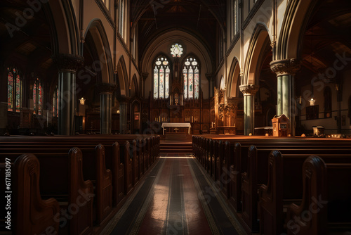 classic church interior front view ,generative ai