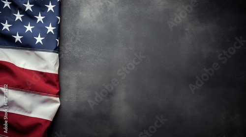 United States of America flag on dark background with text space. 4th july, independence day, happy veteran day celebration concept with copy space, Memorial Day, Labour Day, generative ai