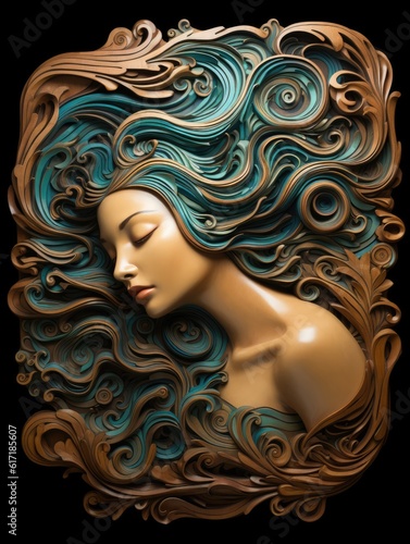 Dreaming woman illustration shiny carving style - beautiful wallpaper