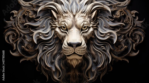 Face of a Lion shiny carving style intricate illustration - beautiful wallpaper