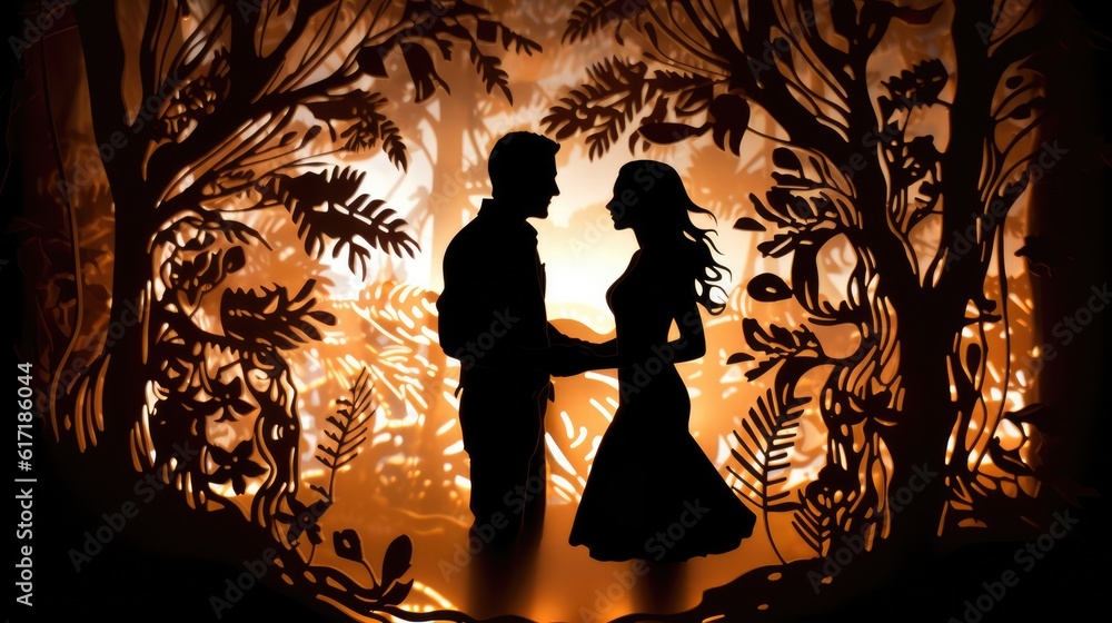 Couple in Love shiny paper cut backlit  illustration - beautiful wallpaper