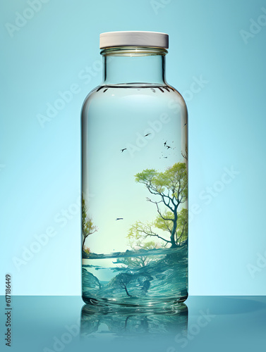 Nature in glass bottle water.