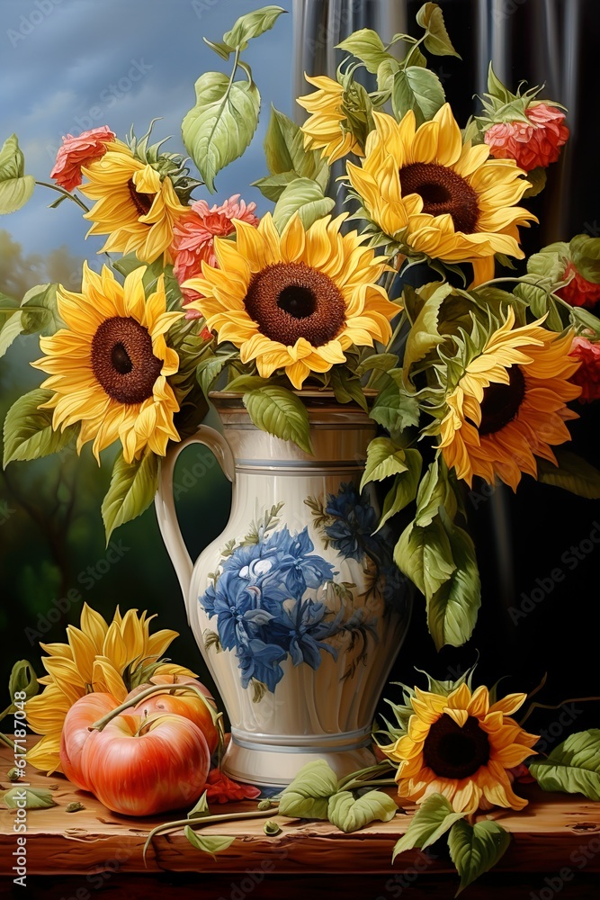 Still life with flower of Sunflower. Beautiful bouquet of sunflowers. Rural Vintage. Retro. Still life with flower of Sunflower. Beautiful bouquet of sunflowers. Rural Vintage. Retro.