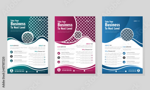 Set of 3 business brochure flyer design templates. Can be use for publishing, printi, and presentation. Vector.Business Flyer Template Corporate flyer template colorful gradient geometric. photo