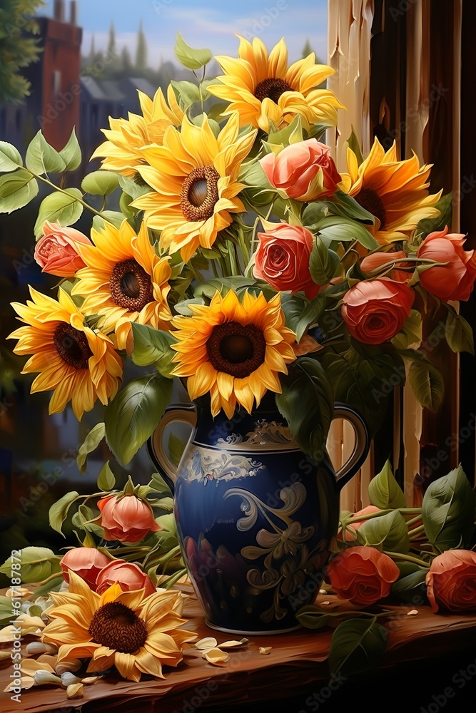Still life with flower of Sunflower. Beautiful bouquet of sunflowers. Rural Vintage. Retro. Still life with flower of Sunflower. Beautiful bouquet of sunflowers. Rural Vintage. Retro.