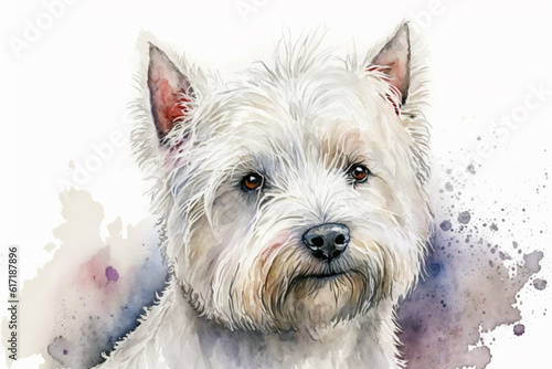 Portrait of West Highland White Terrier. Animal illustration. Generative AI.