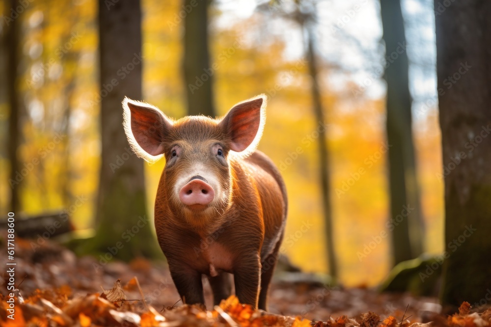 wild boar in their natural environment in the forest. Generative AI wild boar in their natural environment in the forest. Generative AI