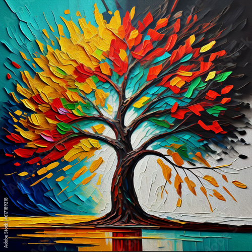 Wallpaper Mural Oil painting, stylized tree. Modern Artwork. interior illustration.  Torontodigital.ca