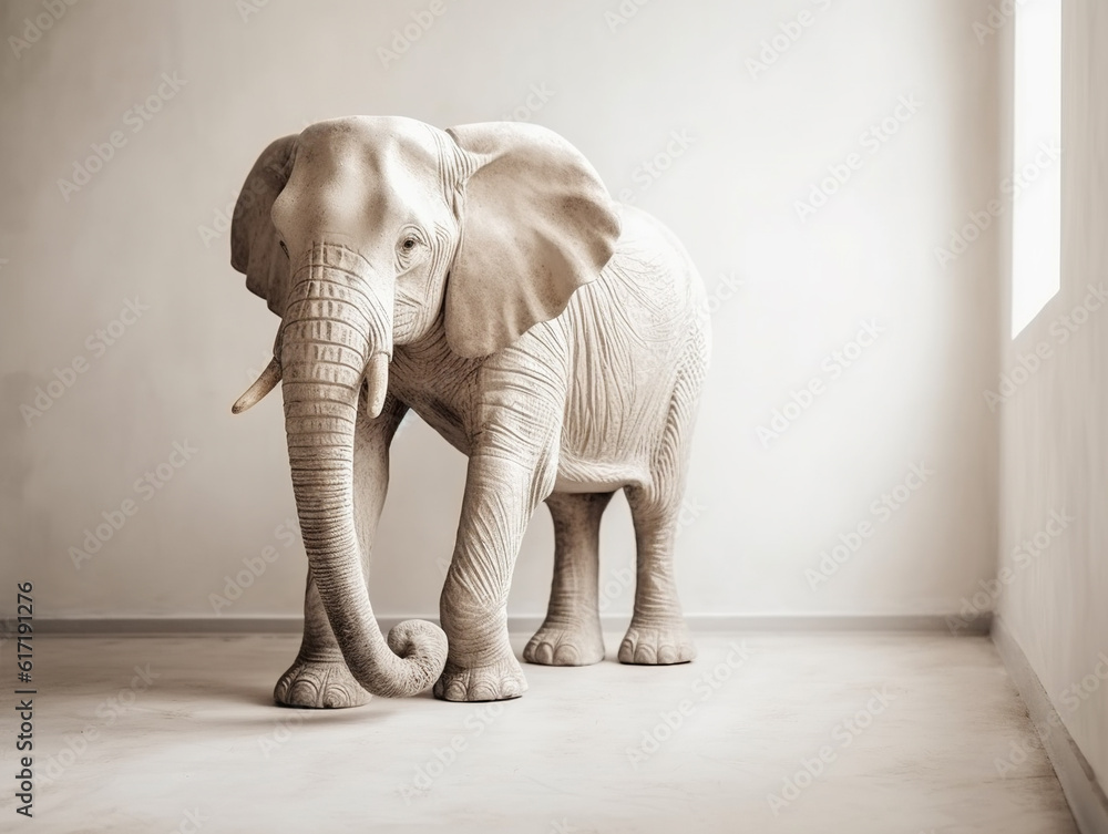 Portrait of an elephant standing in a room.