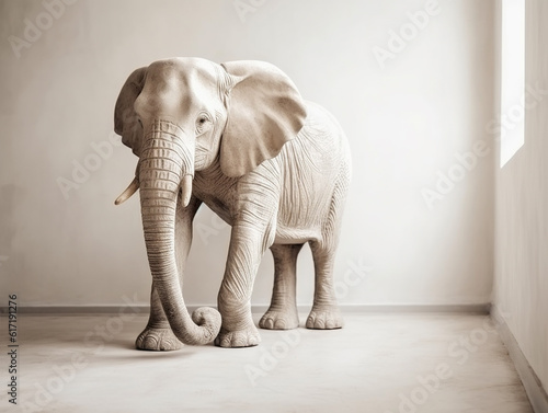 Portrait of an elephant standing in a room.