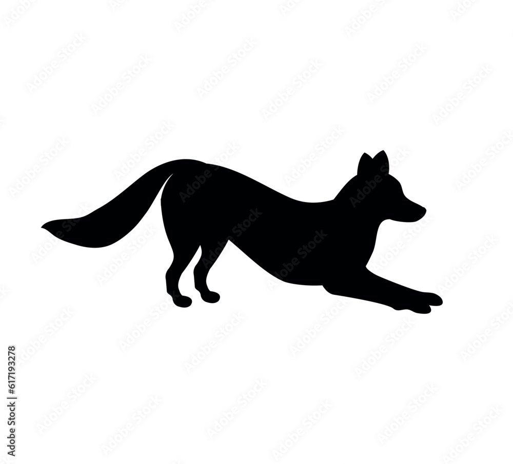 Vector hand drawn flat fox silhouette isolated on white background