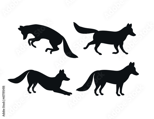 Vector set of flat hand drawn fox silhouette isolated on white background