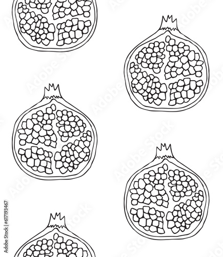 Vector seamless pattern of hand drawn doodle sketch pomegranate isolated on white background