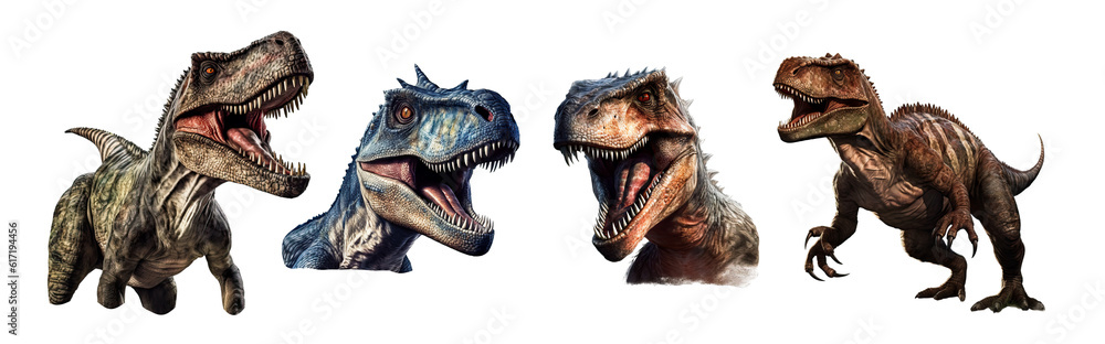 Obraz premium Dinosaur, Roaring Power: Mighty T-Rex Head Clipart for Art, Logos, and Logos - Transparent PNG with Isolated Illustration. 