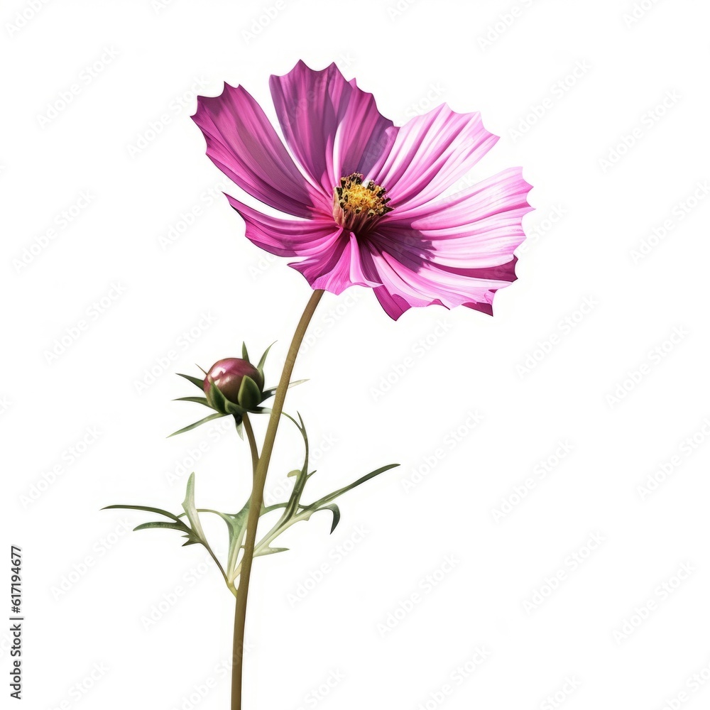 A cosmos flower on white background. Generative AI. A cosmos flower on white background. Generative AI.